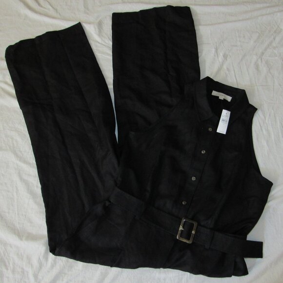 NWT LOFT Wide Leg Jumpsuit Linen Blend Black 12 Minimalist Office Classic $110 - Picture 1 of 5